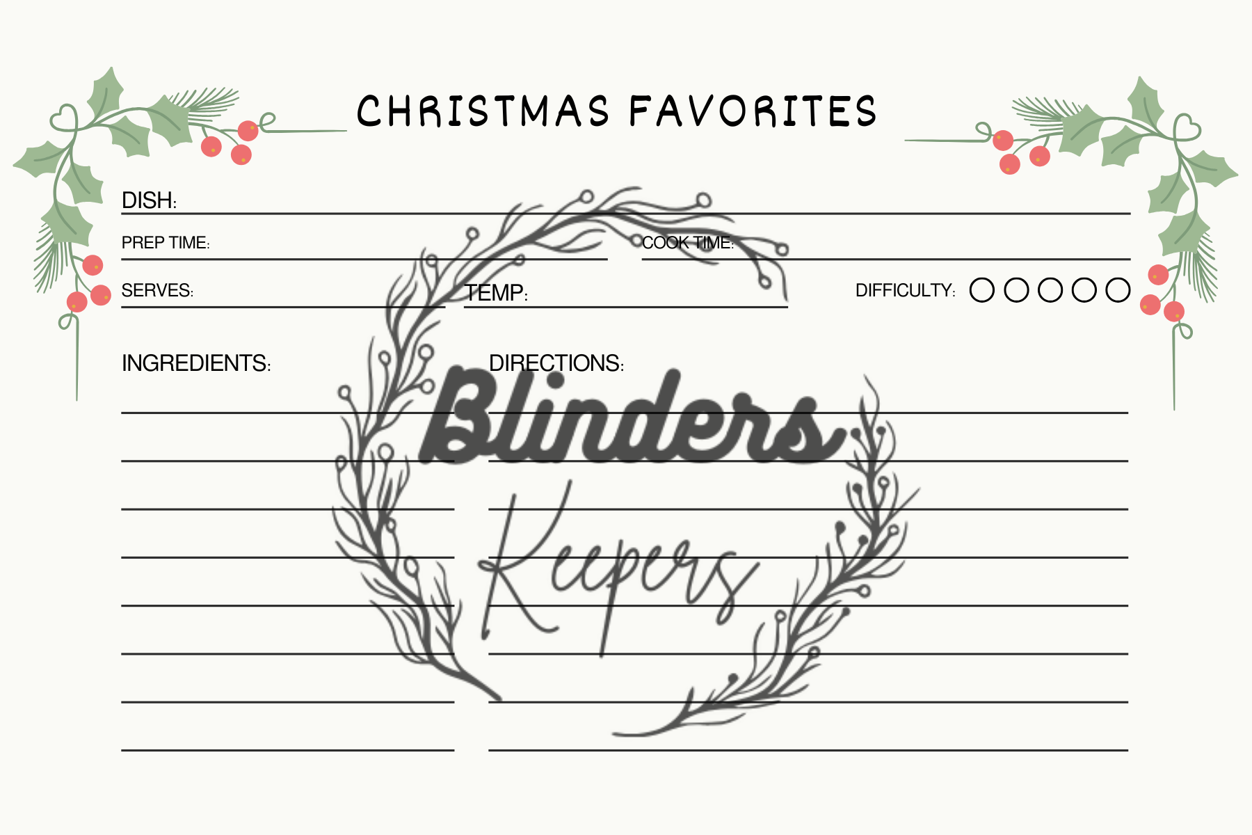 Christmas recipe cards digital download downloadable printable ￼