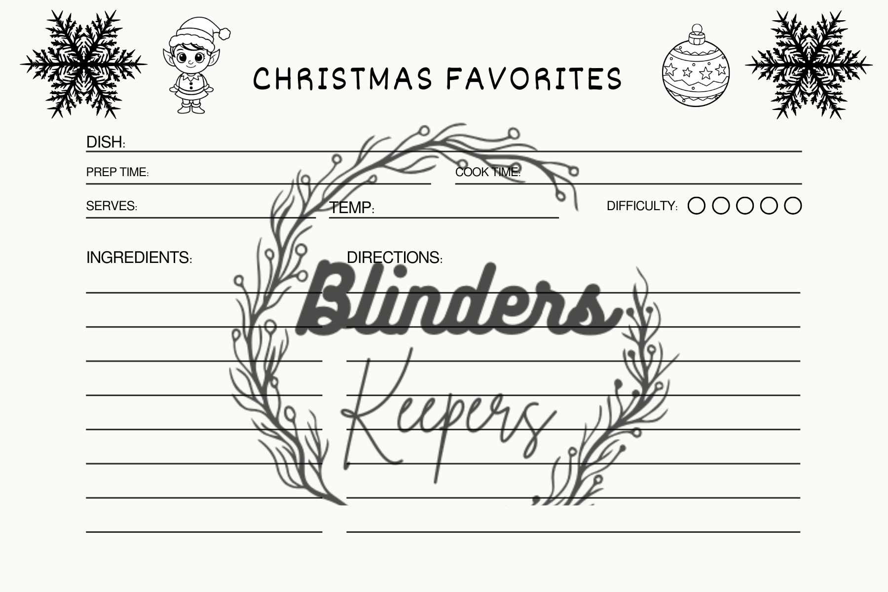 Christmas recipe cards digital download downloadable printable ￼