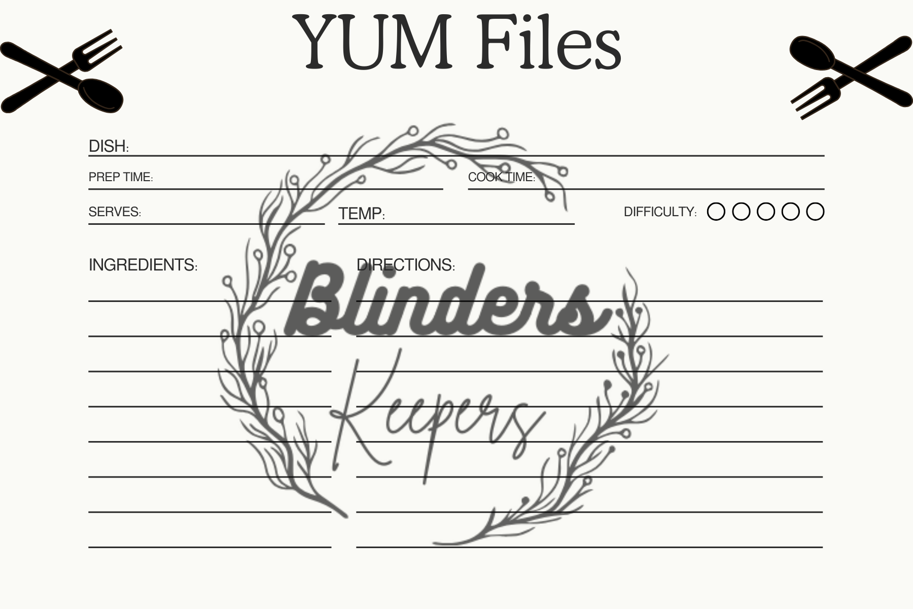 Recipe cards digital printable downloads sunflower Yum files