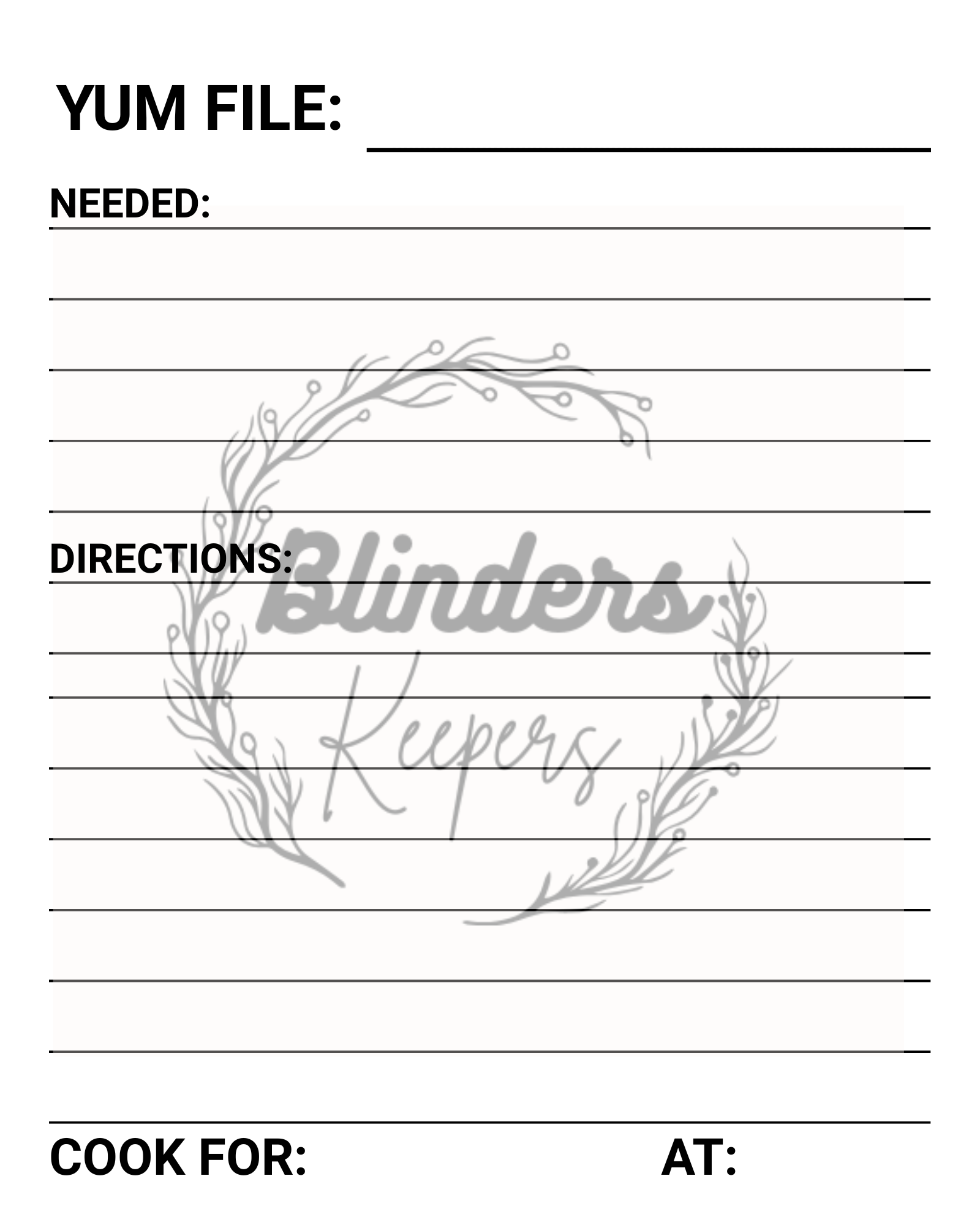 Recipe card large bold print printable digital download  for visually impaired/blind￼￼